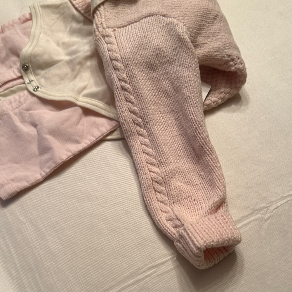 NWT Ralph Lauren Pink Knit Cardigan, long sleeve Bodysuit, corduroy pants Set - Picture 11 of 11